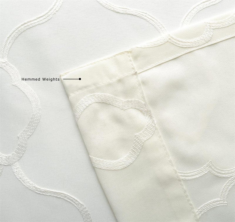 MIUCO Moroccan Embroidery Semi Sheer Curtains Faux Linen Grommet Curtains for Bedroom 52 x 63 Inch 2 Panels, Off White - Image 5
